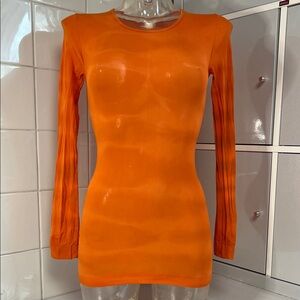 Long Sleeve Sheer Nylon Stocking Dance Top O/S Orange Waves NWOT